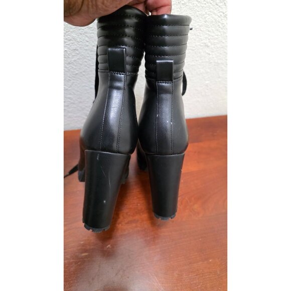 Justfab Women's Black Lace-Up High Heel Ankle Boots Quilted Detail & Gold Eyelet - Picture 3 of 8